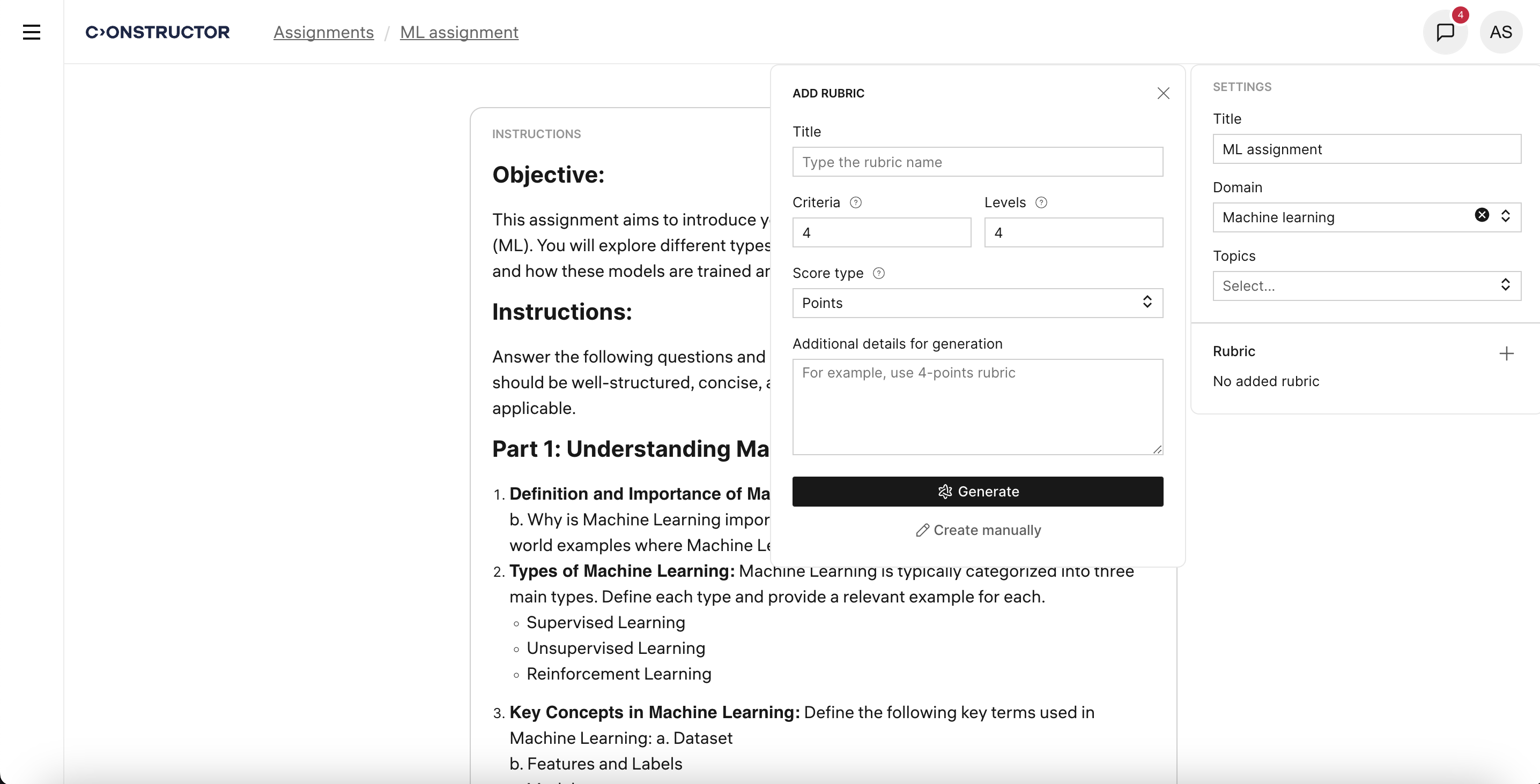 Adding a rubric to an assignment