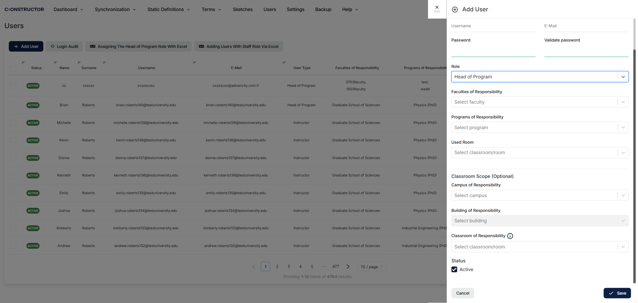 Campus and building scope for Head of Program users