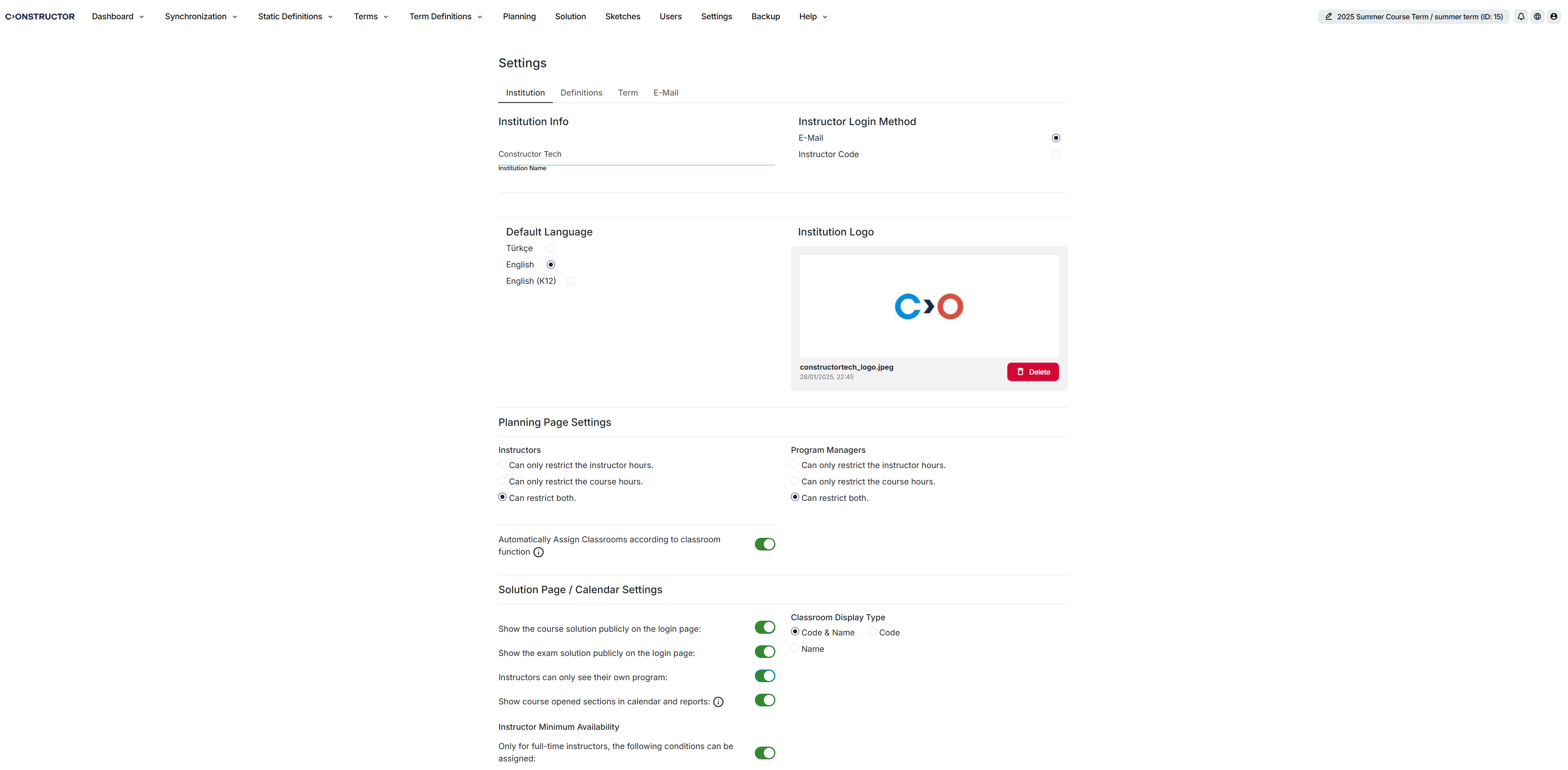 Automatic classroom assignment settings