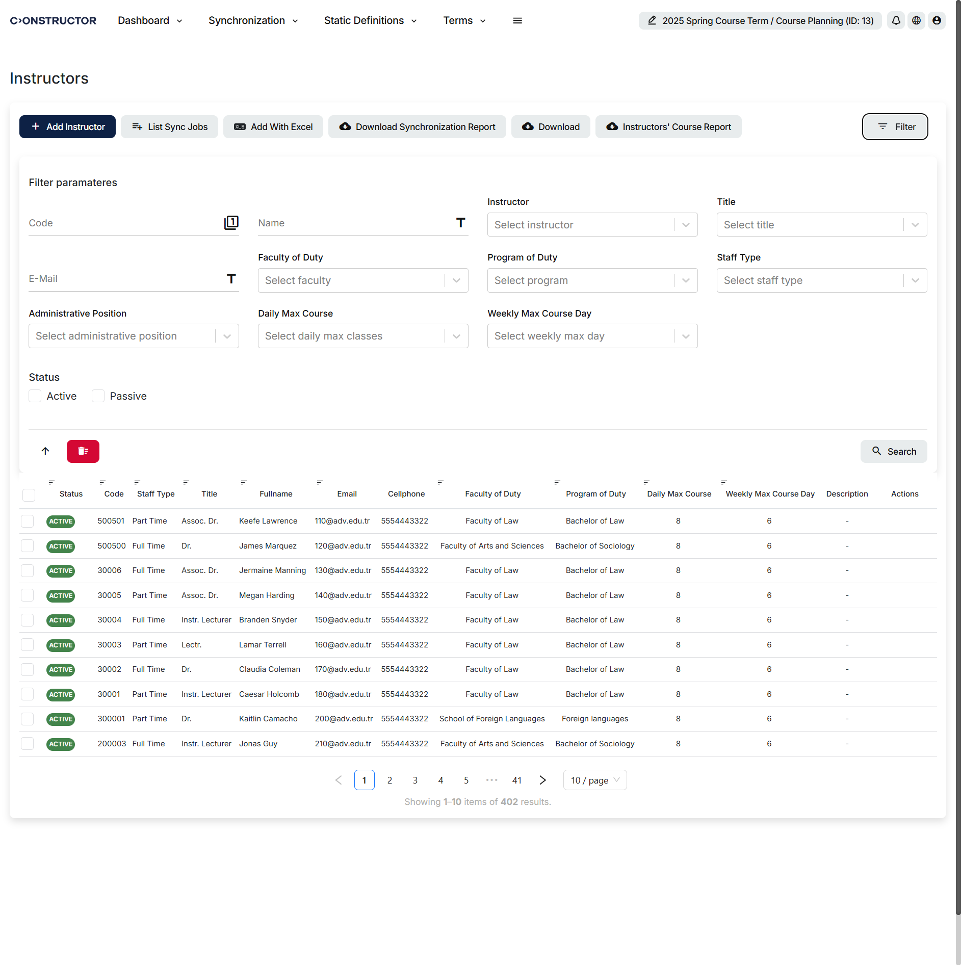 Instructor Administrative Position filter