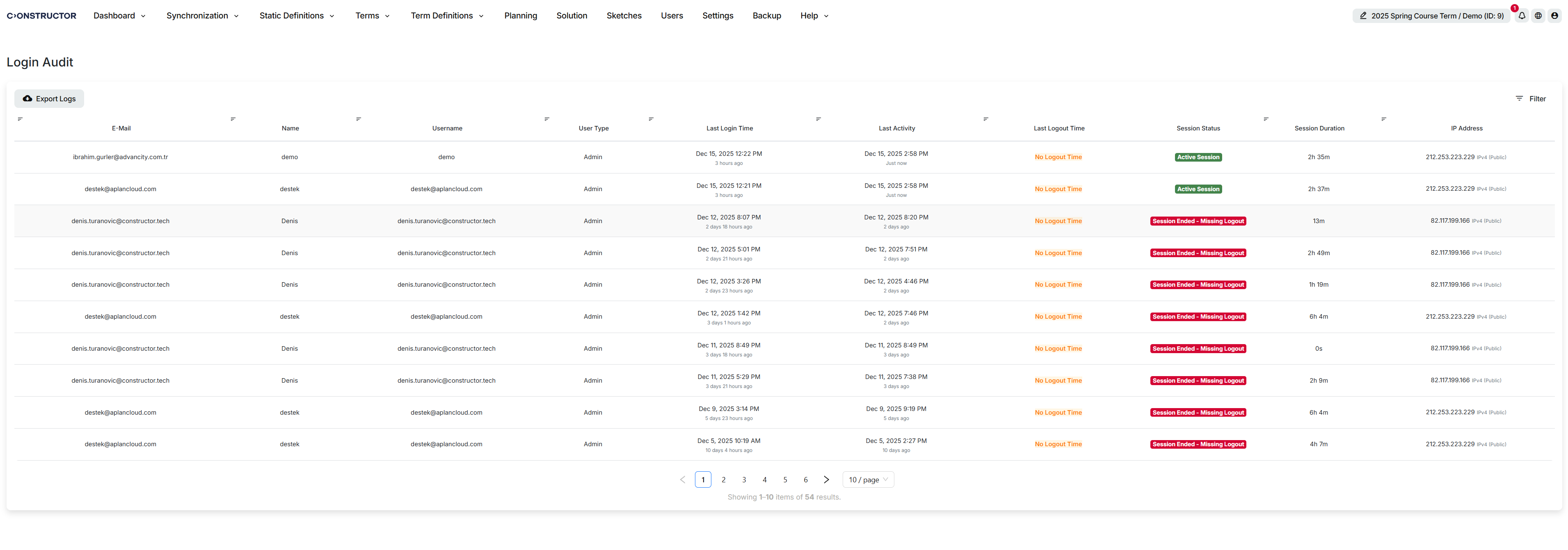 Fonction d'audit des connexions